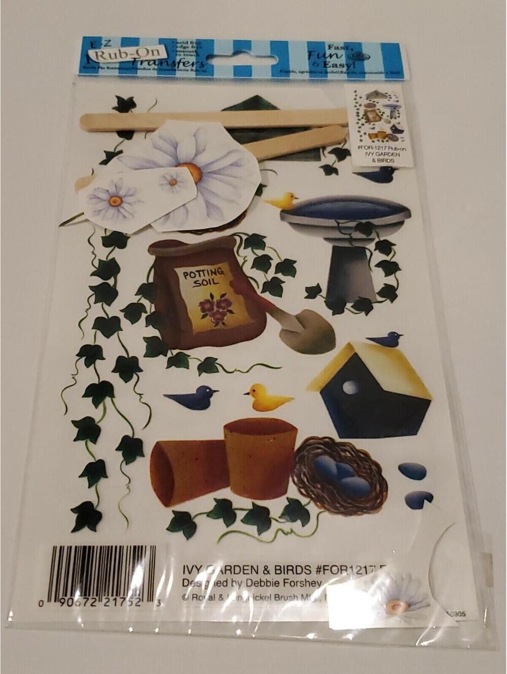 Ivy Garden & Birds E-Z Rub-On Transfers by Royal Brush